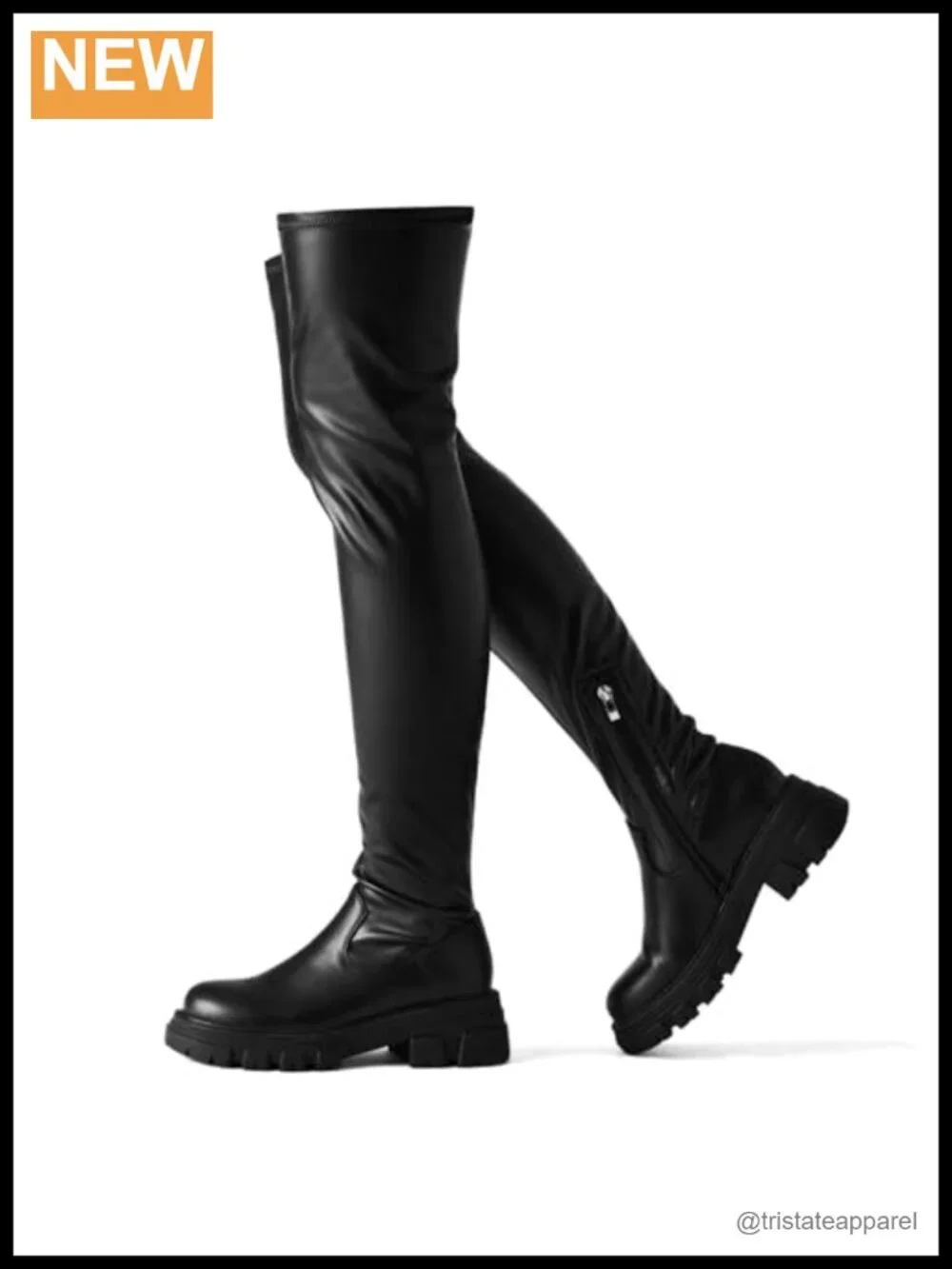 Women's Thigh High Boots Platform Chunky Heels Stretchy Faux Leather Over The